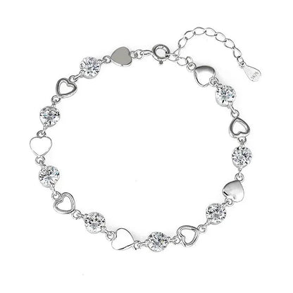 Pulseira de Luxo Coração Vazado Prata 925 Zircônia para Mulheres Joias de Festa Presentes de Moda Coreana Doce e Estilosa