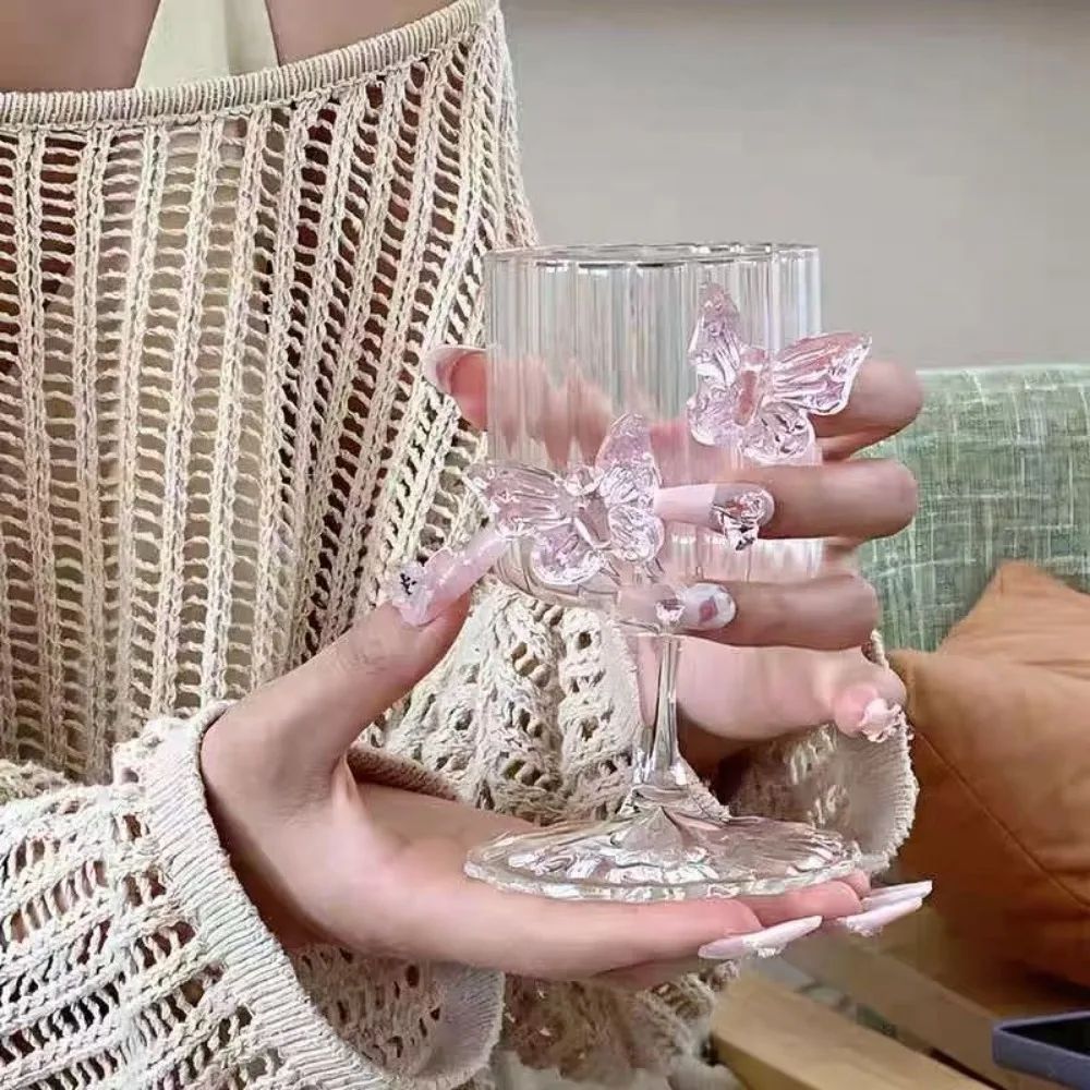 Copo de Vidro de Pé Alto Original Taça de Vinho Borboleta de Instagram Copos de Champanhe Copos Estéticos de Coquetel Presentes de Natal