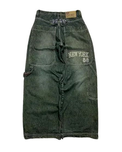 retro y2k gothic lightning graphic jeans wide legs loose loose hip-hop street style men and women fashion clothing