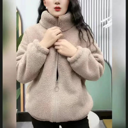 Plus Size Thickened Lamb Fur Cotton Jacket Warm Fashionable Mid-aged And Elderly Women's Outerwear Particle Fleece Thick Coat