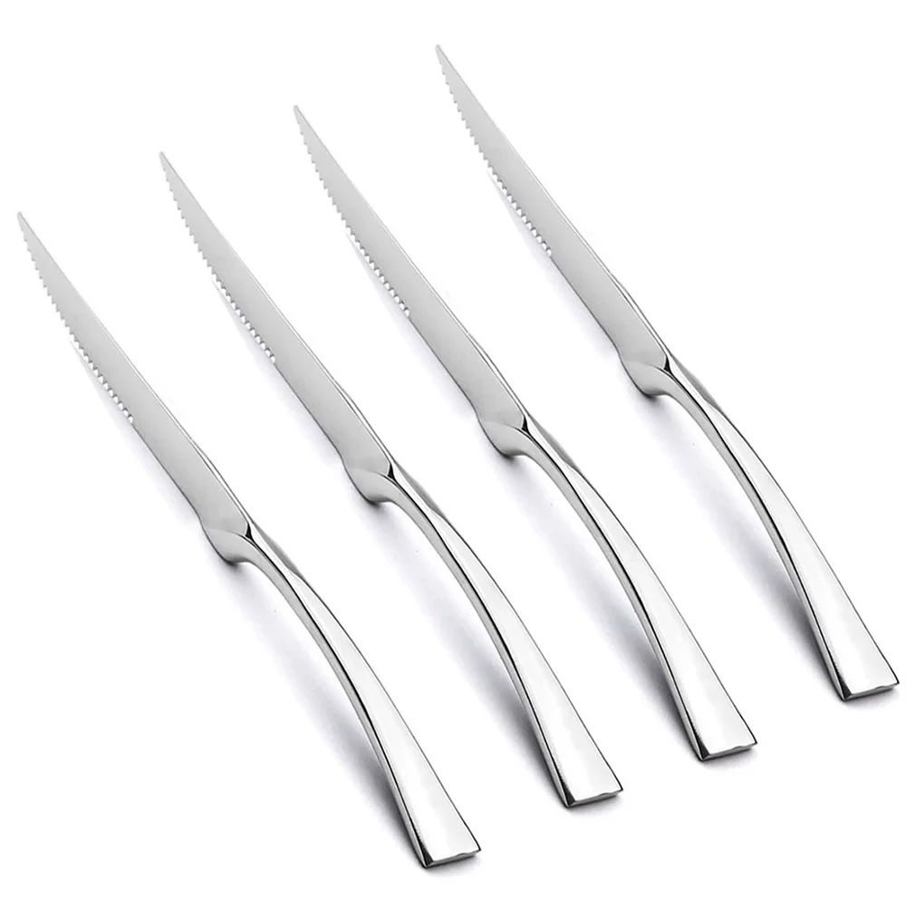 Conjunto de 4 Facas de Jantar Espelhadas, Talheres de Aço Inoxidável, Talheres Dourados e Prateados, Louça Ocidental, Facas de Bife para Restaurante