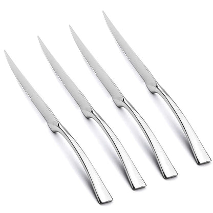 Conjunto de 4 Facas de Jantar Espelhadas, Talheres de Aço Inoxidável, Talheres Dourados e Prateados, Louça Ocidental, Facas de Bife para Restaurante