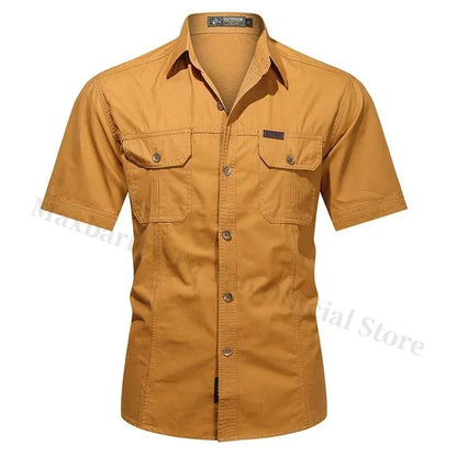New Men's Work Shirt Casual Retro 100% Cotton Short Sleeve Flying Cargo Shirt Men's Summer Fishing Hunting Multi Pocket Shirt