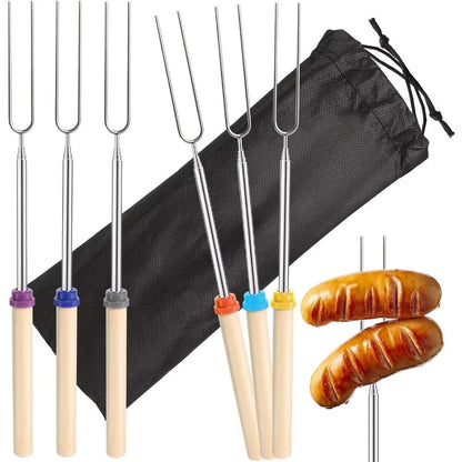 5/6/10pcs Telescopic BBQ Forks Marshmallows Roasting Sticks Stainless Steel Extendable Hot Dog Sausages Skewers Barbecue Tools