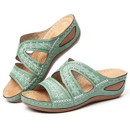 2024 Summer Women Wedge Sandals Premium Orthopedic Open Toe Sandals Vintage Anti-slip Leather Casual Female Platform Retro Shoes