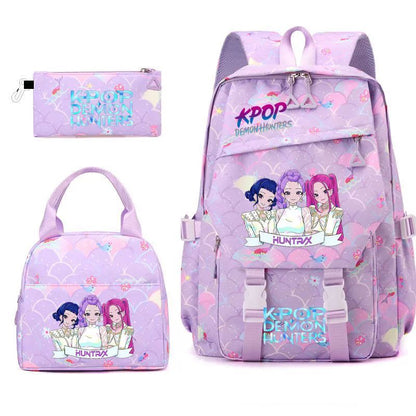 3pçs Mochilas K-pop Demon Hunters Desenho Animado Anime Escolar com Lancheira Mochilas Infantis Impermeáveis Presentes para Aluno