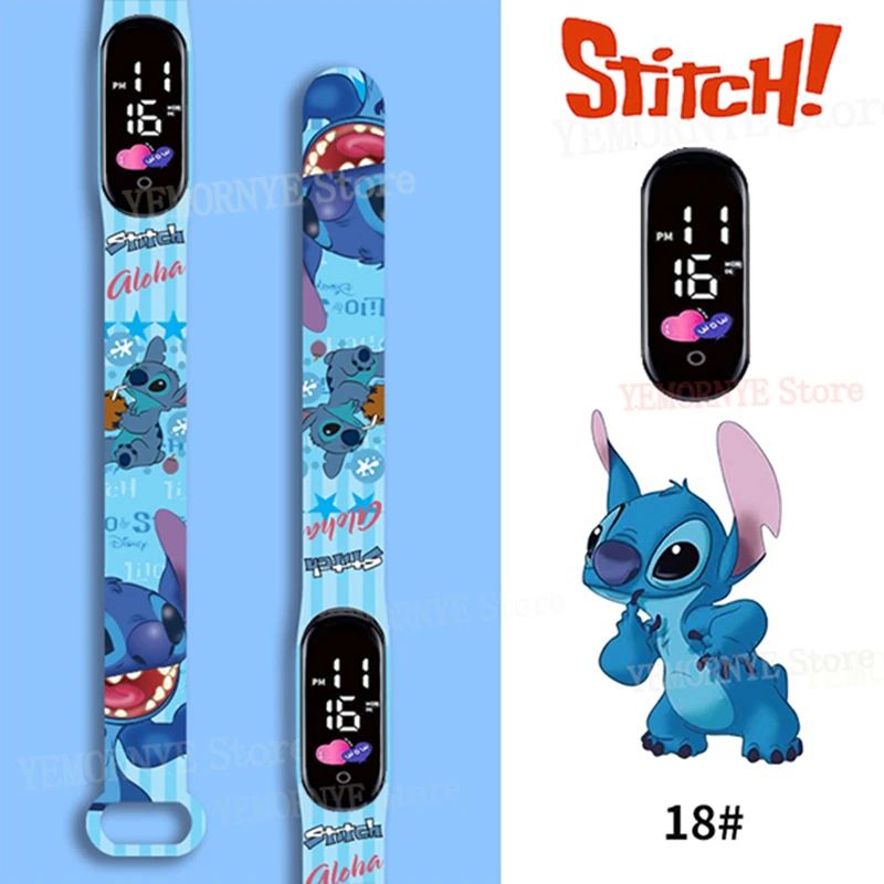 Relógios Digitais Infantis Disney Stitch Figuras de Anime LED Touch Luminoso Relógio Digital Esportivo Infantil à Prova D'Água Brinquedos de Aniversário