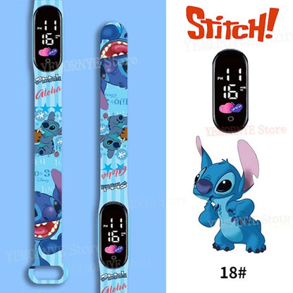 Relógios Digitais Infantis Disney Stitch Figuras de Anime LED Touch Luminoso Relógio Digital Esportivo Infantil à Prova D'Água Brinquedos de Aniversário