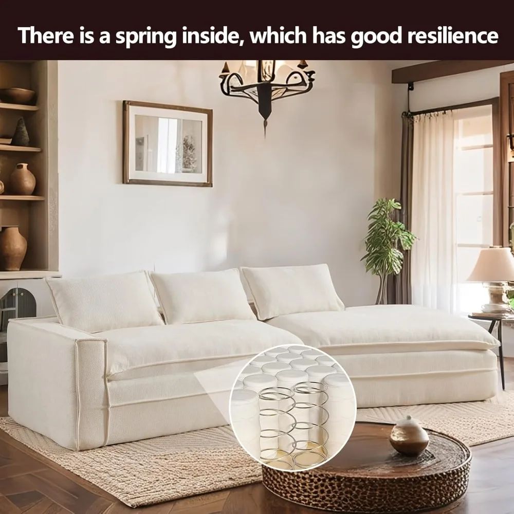 Luxury Oversized Cloud Couch – 4-Seater Boneless Deep-Seat Sectional Sofa for Living Room, Plush Ready-to-Relax Sofa