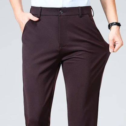 Calças Finas Masculinas para o Verão Outono, Calças de Terno Formal, Calças de Trabalho, Calças Casuais de Negócios de Qualidade, Calças Compridas Pretas Vinho Tinto