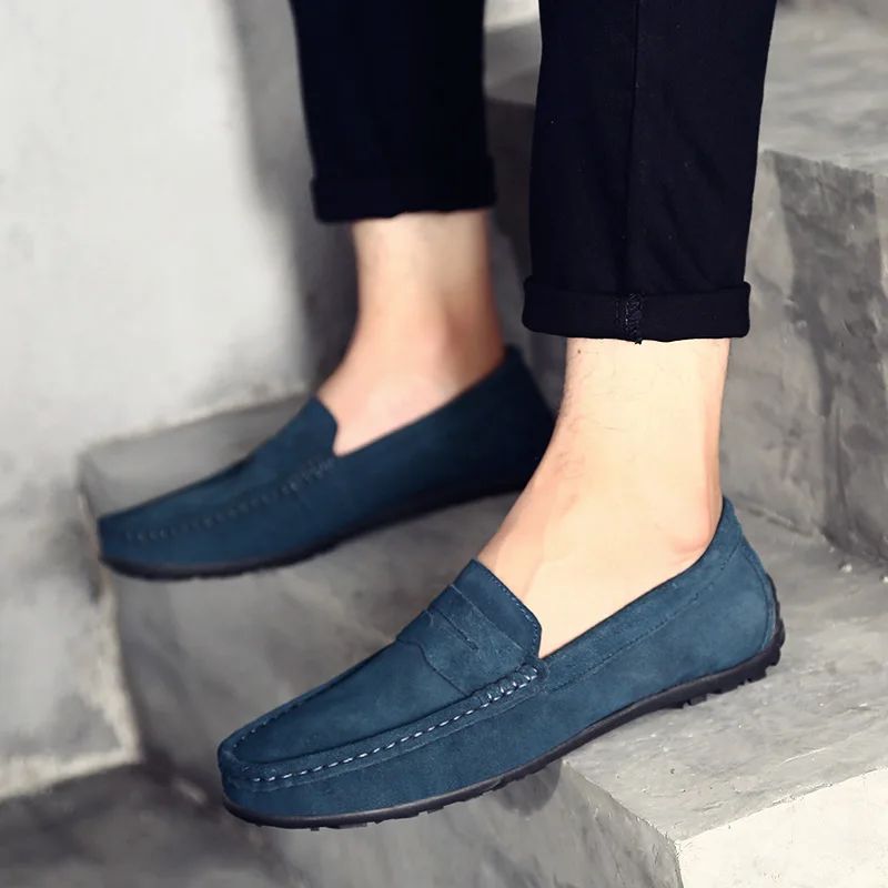 High Quality Leather Men Loafers  Slip on Mens Casual Shoes Fashion Flats Male Driving Shoes Moccasins Ten Colors Size 38-47
