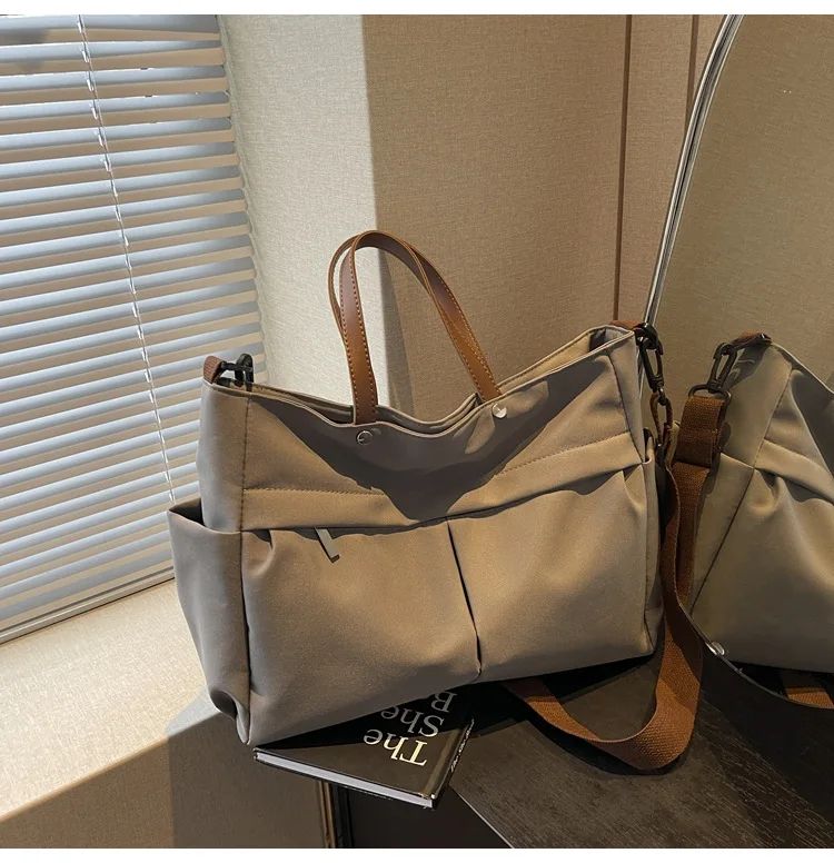 Designer Women's Tote Bag Spacious Nylon Handbag Multiple Pocket Large Capacity Commuting Shoulder Bag Lightweight Shopping