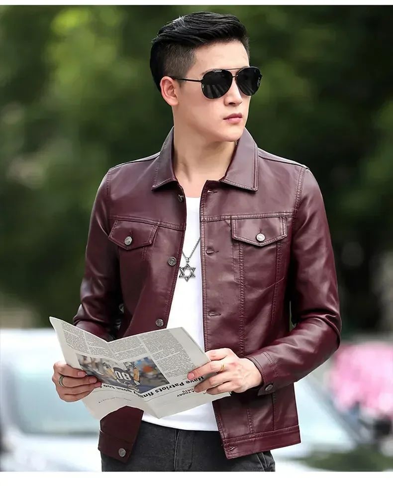 High Quality Men's PU Leather Jacket Male Slin Casual Jacket Korean Trend Slim Fit Handsome Youth Leather Coat Business Jackets