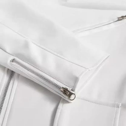 White Leather Jacket Men Fashion Solid Long Sleeve Turn-down Collar Mens Coat