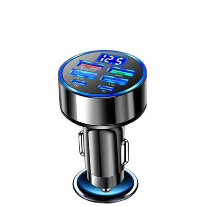 Carregador de Telefone UYUXIO 6 em 1 USB C Adaptador com Display de Voltagem Carregamento Super Rápido no Carro para iPhone 16 15 Pro Max Samsung