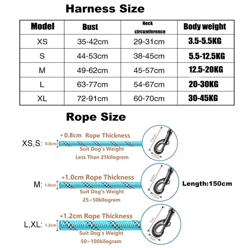 Colete Ajustável para Cães Pequenos e Grandes, Guia Forte de 150cm para Cães, Coleira Refletiva, Para Arrasto e Puxada