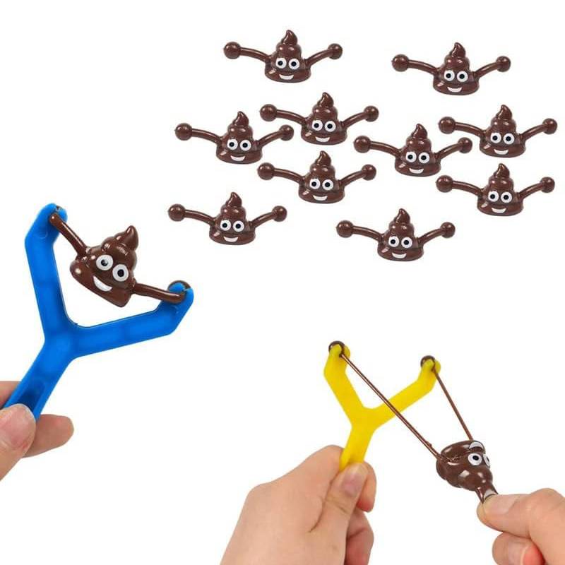 12pcs Mini Rubber Slingshot Poop Slingshot Toy Flying Poop Toys Smiling Stretchy Toy Stress Relief Toy Gift for Kids Adult Party