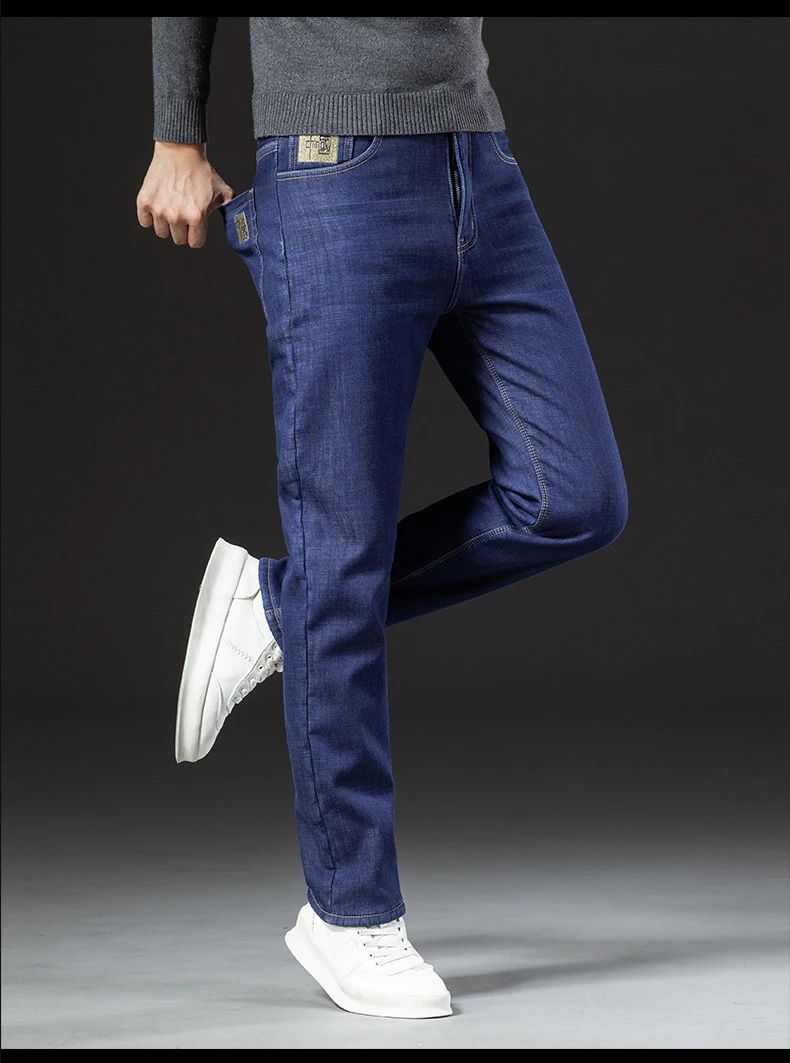 2025 New Classic  Men's Business Casual Velvet Jeans Winter Chinese Embroidery Straight Loose Warm Thick Pants