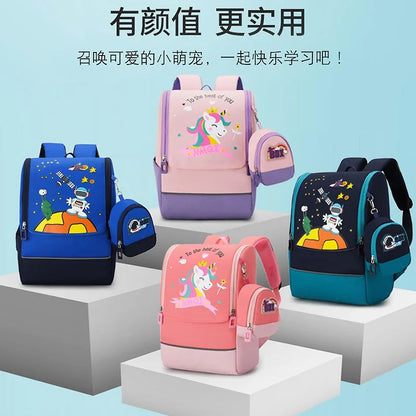 Mochila infantil de desenho animado para meninos e meninas do ensino fundamental, versão coreana, nova bolsa espacial infantil