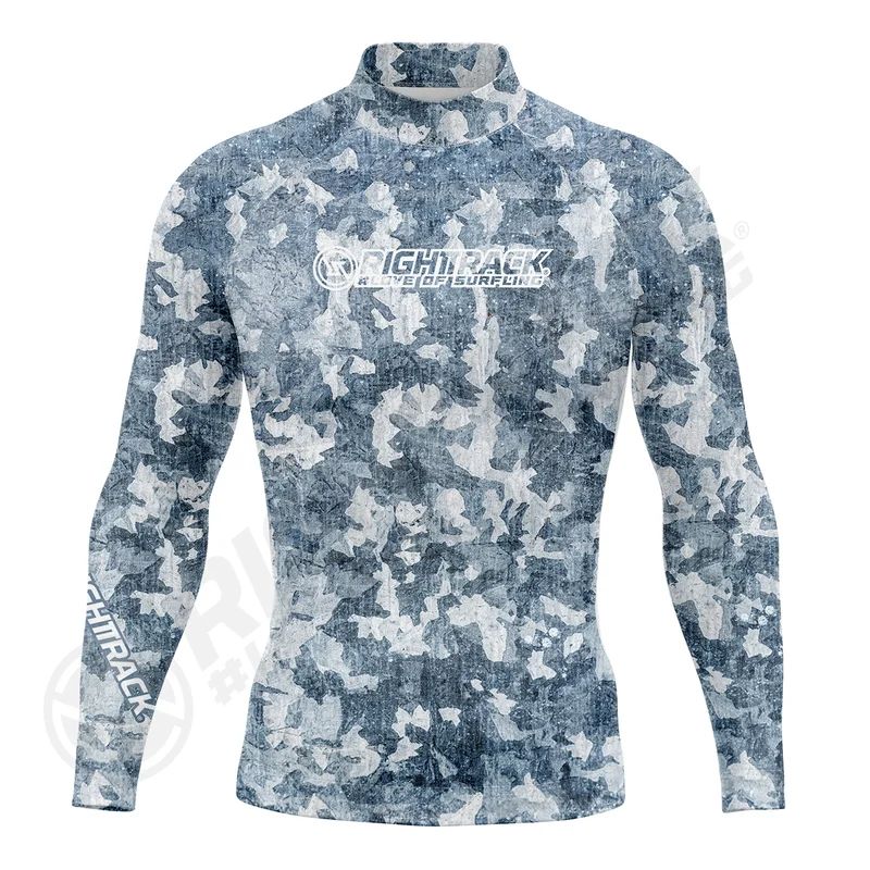 Hot Men's Surfing Shirt Flowers Camo Lycra Rashguard RIGHTTRACK Surf Sportswear Beach UV Swimwear UPF50 Clothes