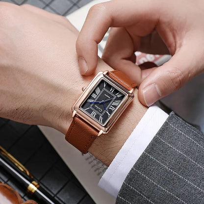 New Fashion Designer Rectangle Dial Quartz Watch for Men Casual Leather Strap Luxury Business Wristwatch Relogio Masculino