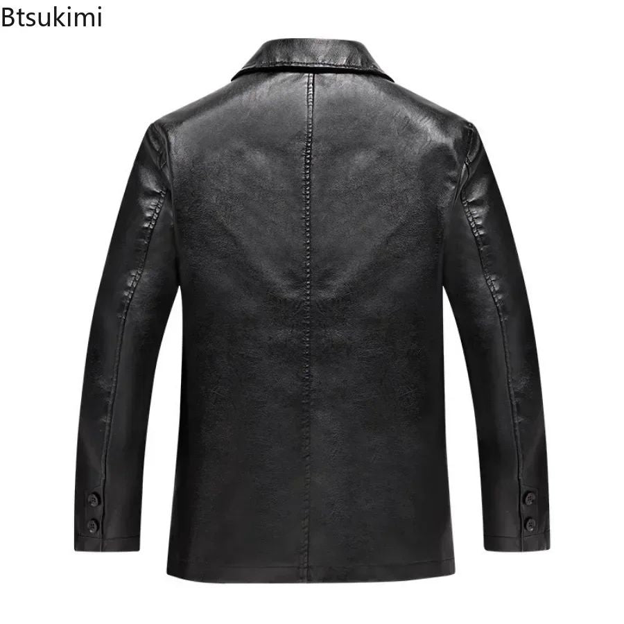 2025 Men's Soft PU Leather Jackets Business Office Coats Breathable Solid Male Faux Leather Jackets Warm Outerwear Plus Size 7XL
