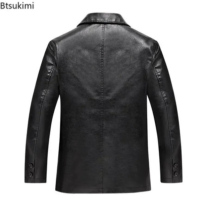 2025 Men's Soft PU Leather Jackets Business Office Coats Breathable Solid Male Faux Leather Jackets Warm Outerwear Plus Size 7XL