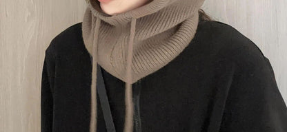 Knitted Hooded Caps Winter Balaclava Hats Women Korean Style Outdoor Warmer Drawstring Hats One-piece Neck Collar Beanies Cap