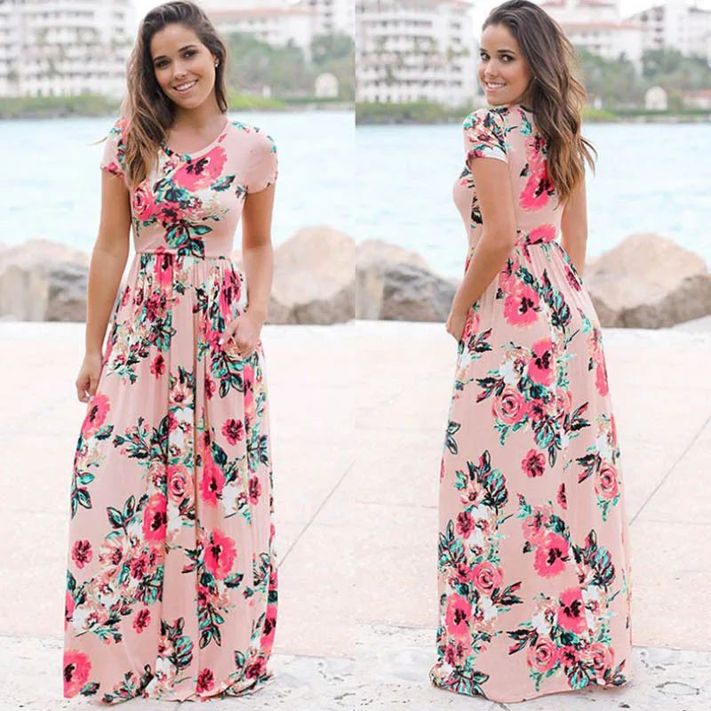 Women Summer Floral Print Maxi  2025 Loose White Boho Beach Dress Women Vintage
