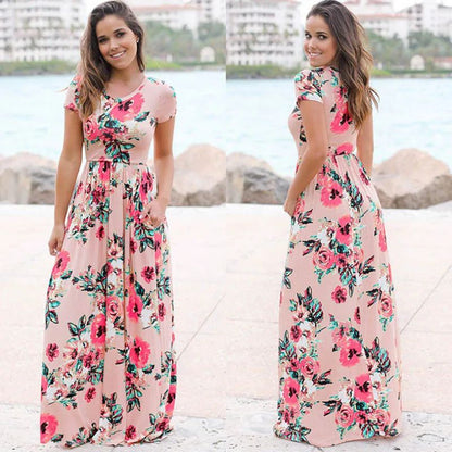 Women Summer Floral Print Maxi  2025 Loose White Boho Beach Dress Women Vintage