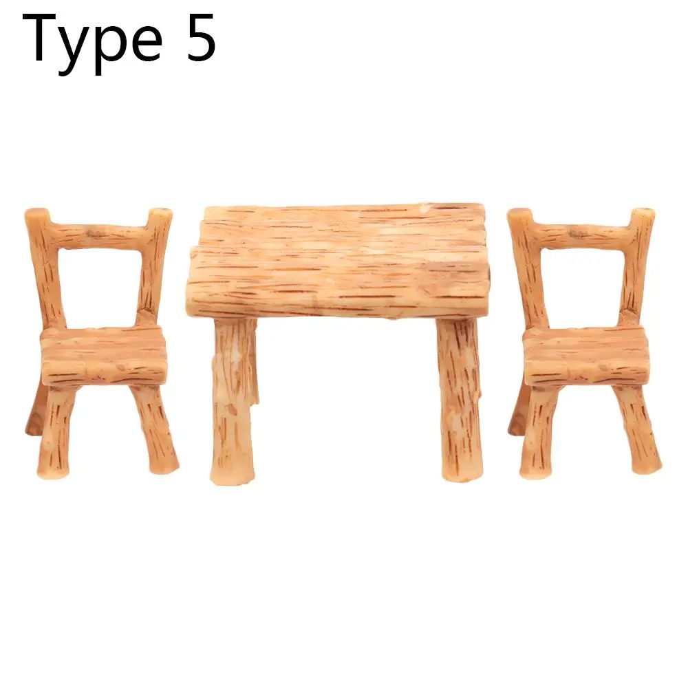 1SET Doll House Miniature Bench Stools White Chair Cute Fairy Garden Gnome Moss Terrarium Bonsai DIY Craft Home Decoration