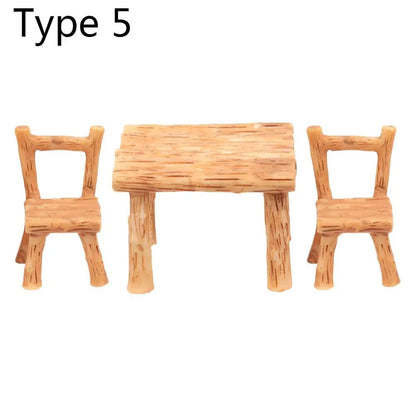1SET Doll House Miniature Bench Stools White Chair Cute Fairy Garden Gnome Moss Terrarium Bonsai DIY Craft Home Decoration