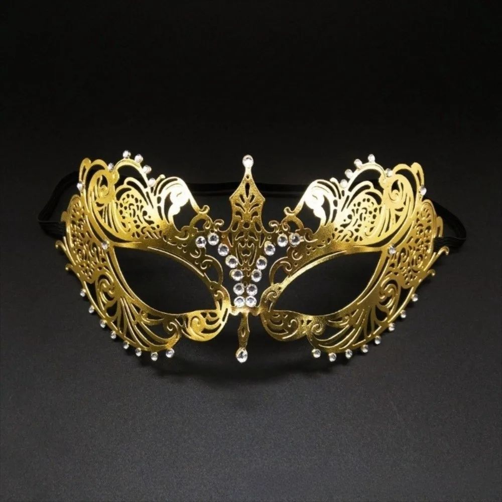 Black Gold Skull Metal Mask Halloween Rhinestone Half Face Venetian Masquerade Men White Women Skull Party Mask