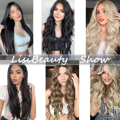 Cabelo Liso Comprido 16 Clipes 7 Pçs/Conjunto de Apliques de Cabelo Sintético Natural Loiro Preto Resistente ao Calor 2026