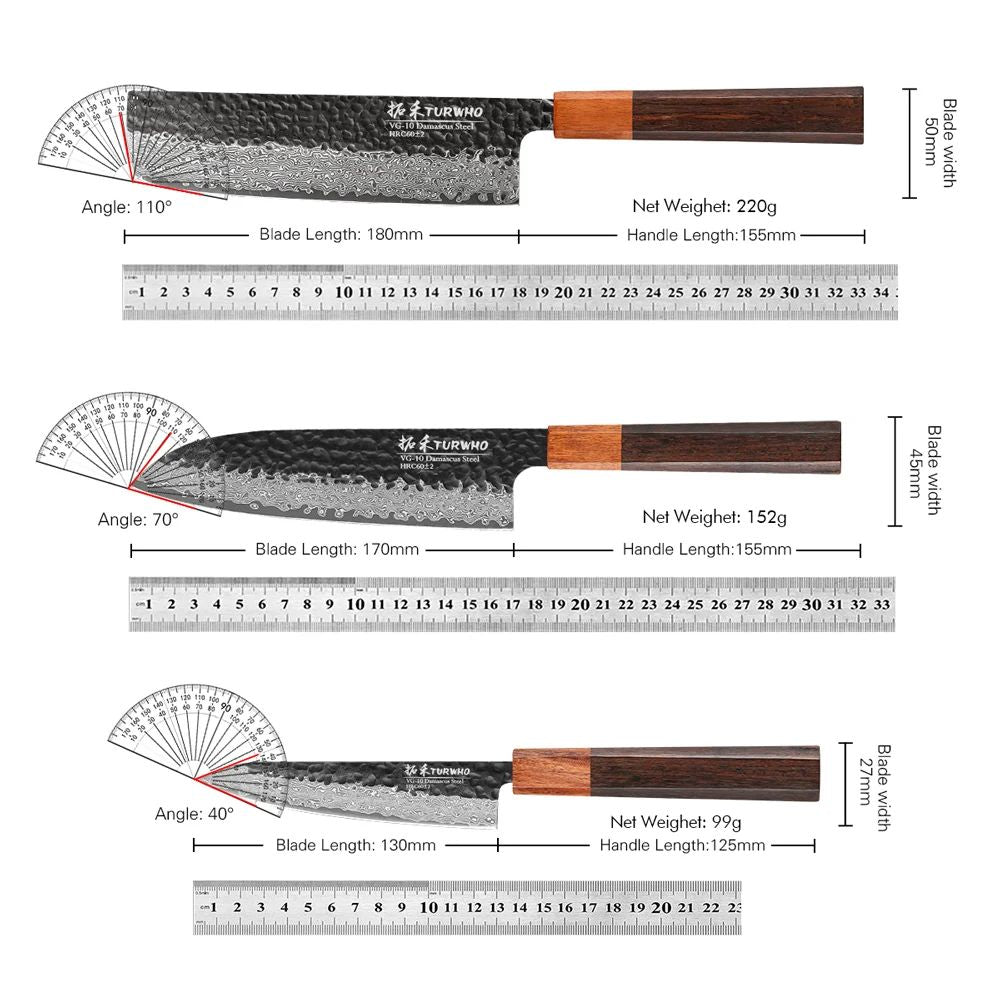 TURWHO 1-5PCS Kitchen Knives Set Hand Forged Damascus Steel Japanese Handmade Chef Knife Cleaver Santoku Utility Cooking Tools