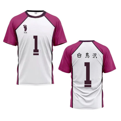Haikyuu Jersey Japanese Anime Cosplay Tops Shiratorizawa Academy Volleyball Uniform Wakatoshi Ushijima Loose Sports T Shirt