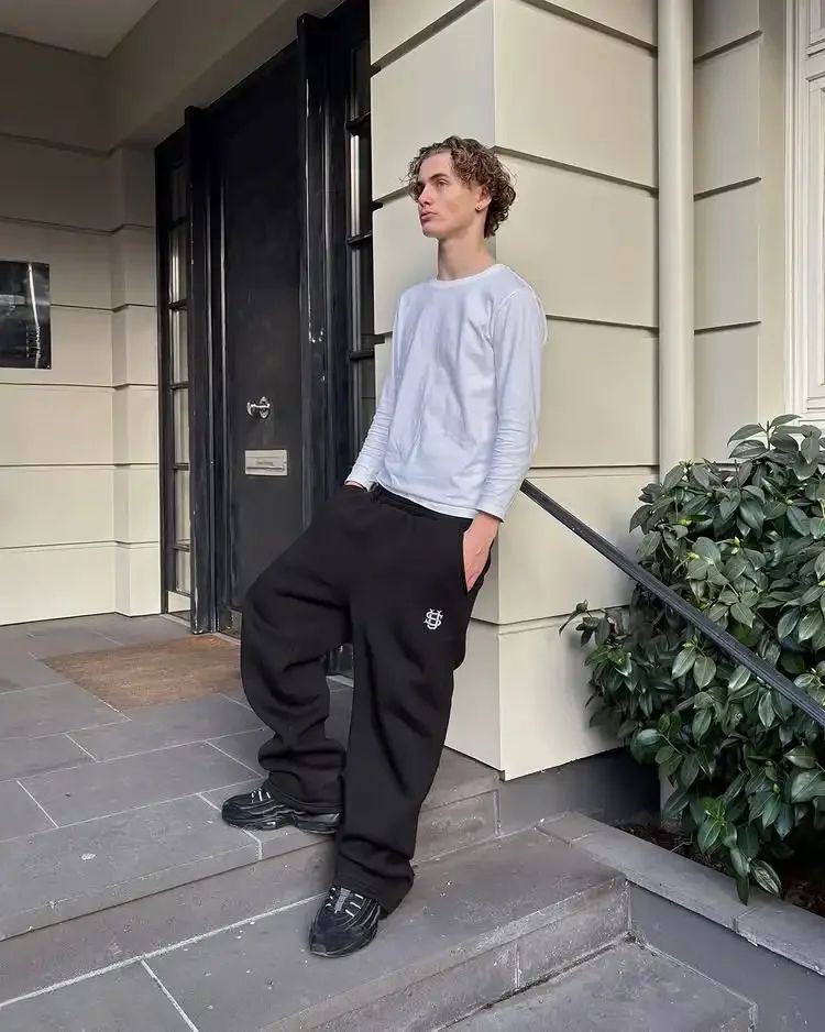 Calça Moletom Bordada Su Jogger Hip Hop Rosa Casual Cintura Elástica Masculina Americana Marinho Y2K Moeda Berlim Street Estilo Anos 2000