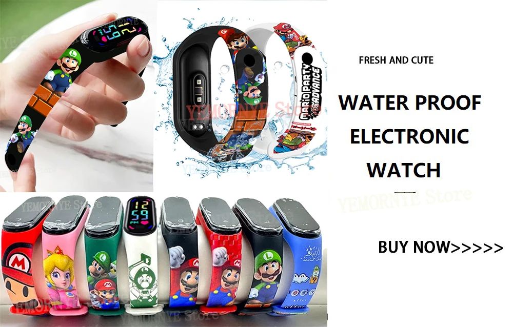 Mario Bros Children's Watches Action Figures Luigi Princess Peach Yoshi Bowser kids Sport Wristband Waterproof Digital Watch Toy