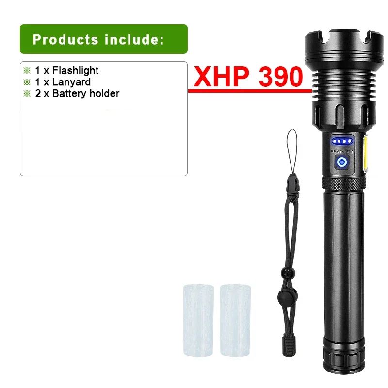 2025 New 15000mAh XHP390 Flashlights 10000000LM Ultra Powerful Flashlight Zoom USB Rechargeable Lantern Outdoor Camping Torch