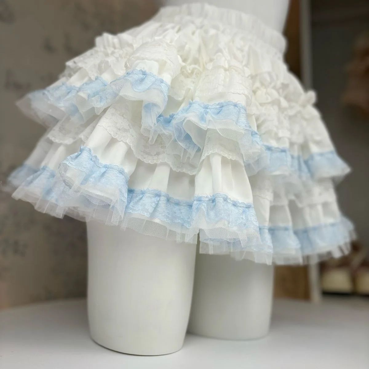 White Lace Ballerina Mini Skirt Puffy Half-length Short Skirts Sweet Cake Style New Arrival High Waist Flared Skirts