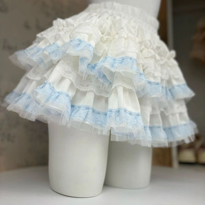 White Lace Ballerina Mini Skirt Puffy Half-length Short Skirts Sweet Cake Style New Arrival High Waist Flared Skirts