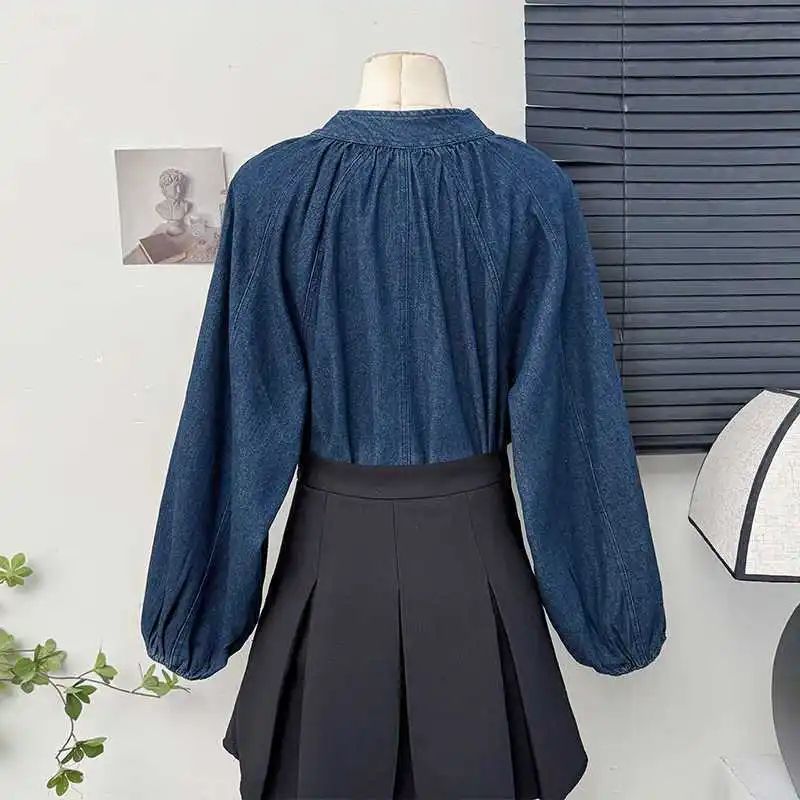 French Vintage Butterfly Knot Belted Bubble Sleeve Shirt Women Spring 2025 New Fashion Ageless Loose Stand Collar Top