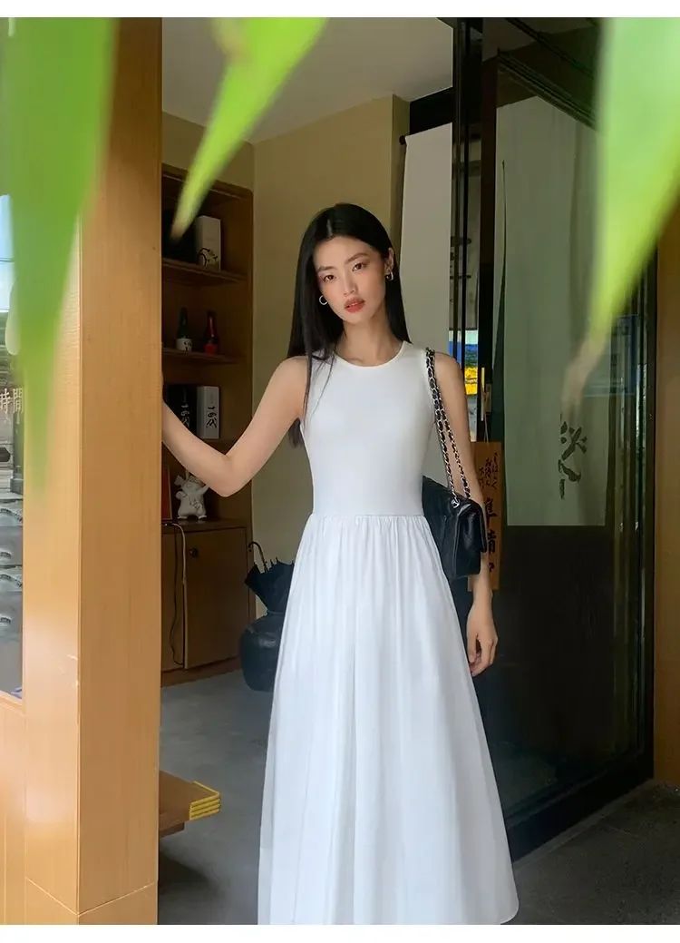 New Vintage Black Tank Top Midi Dress Wedding Dresses for Women Clothing O Neck