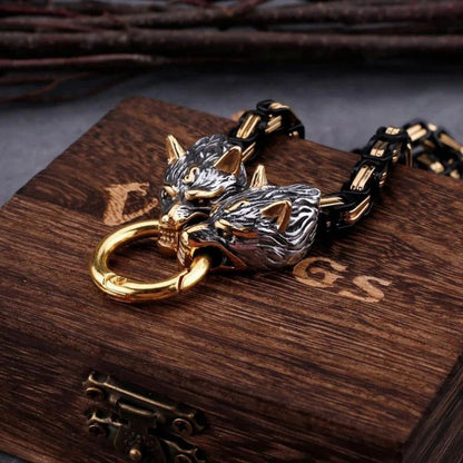 Colar Pingente Martelo Viking Nórdico Retrô Elegante e Requintado com Cabeça de Lobo para Presente de Joias Masculinas Personalizadas