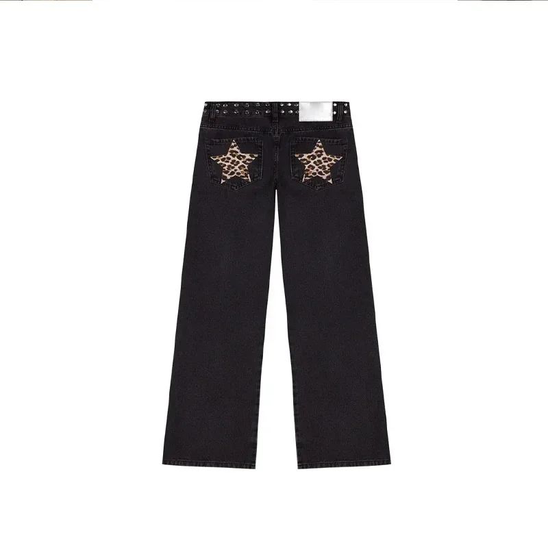ONE DILEMMA Five-Pointed Star Print High Waited Jeans New Street Harajuku Baggy Jeans Women Clothing Casual Straight Denim Pants