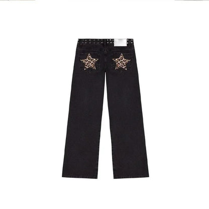ONE DILEMMA Five-Pointed Star Print High Waited Jeans New Street Harajuku Baggy Jeans Women Clothing Casual Straight Denim Pants