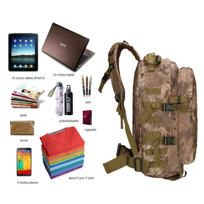 Mochila Tática 3D 50L para Atividades ao Ar Livre Molle Assault Bag à Prova D'água para Caça Escalada Caminhada Pesca Trekking Viagem