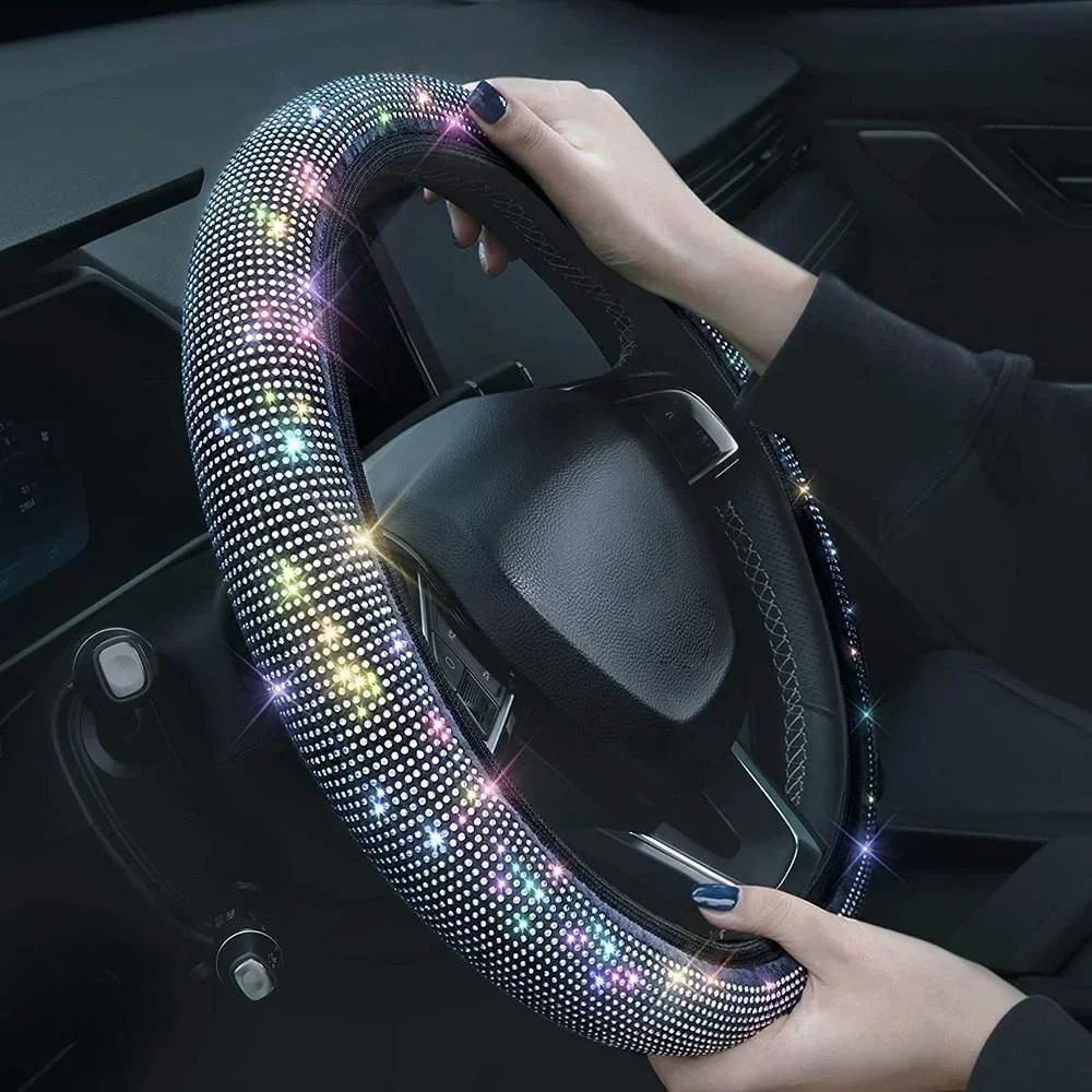Capa de Volante de Carro 37/38cm Universal Strass Diamante Brilhante Elasticidade Acessórios Internos para Carro Para Quatro Estações