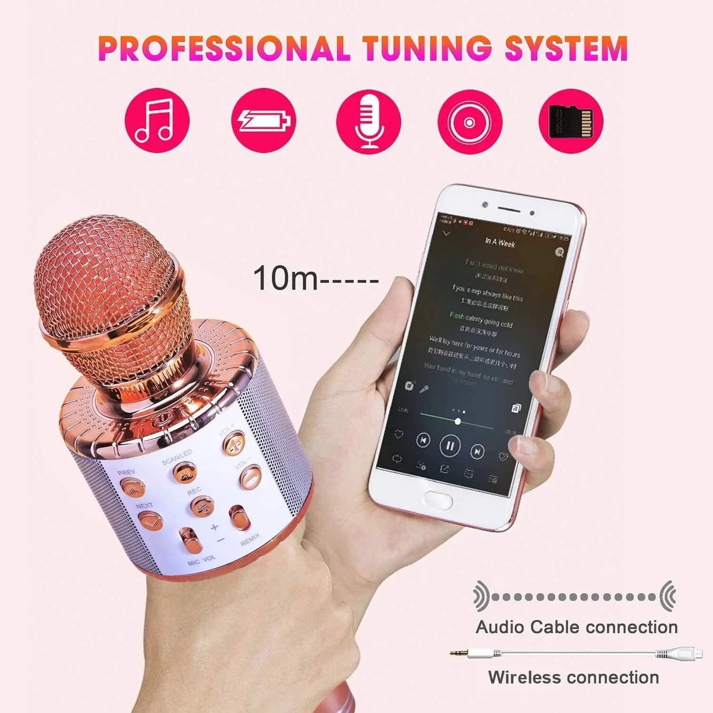Microfone de Karaokê para Adultos, Microfone Bluetooth Sem Fio para Cantar Máquina de Karaokê Portátil com Luzes LED