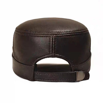 Genuine Leather Cap Men's Flat Caps Military Hat Elegant Man Baseball Cap British Vintage Cowhide Warm Hat Adjustable 55 60cm